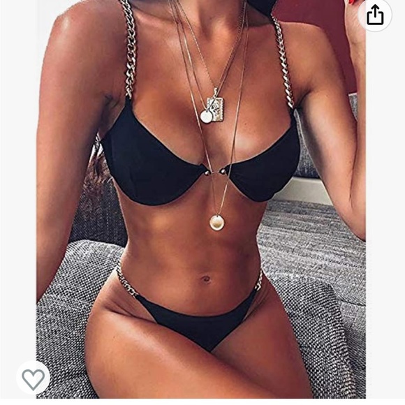 ASOS Metallic Gold Chain Detail Strap Bikini Bottoms Swimsuit High Waist bikini - Picture 7 of 9